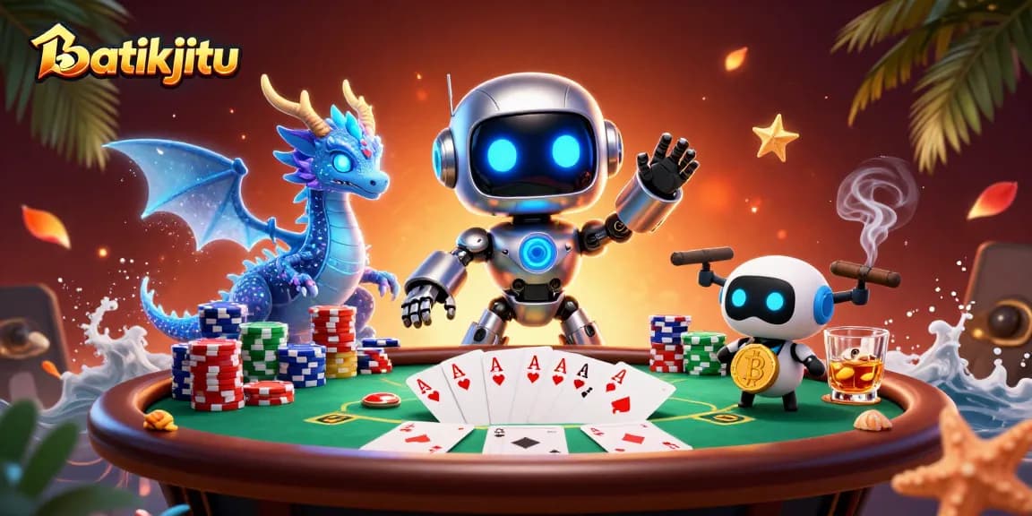 Bermain seru di batikjitu dengan karakter robot futuristik dan elemen poker menarik.