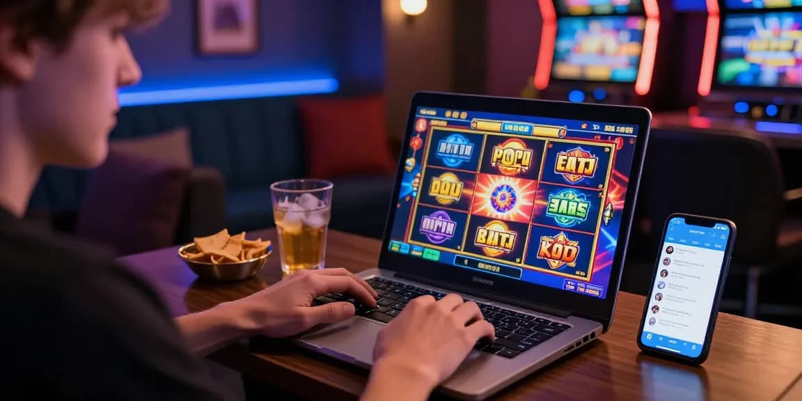 Pengguna aktif dengan link slot gacor menikmati permainan slot online di laptop dengan suasana modern dan nyaman.