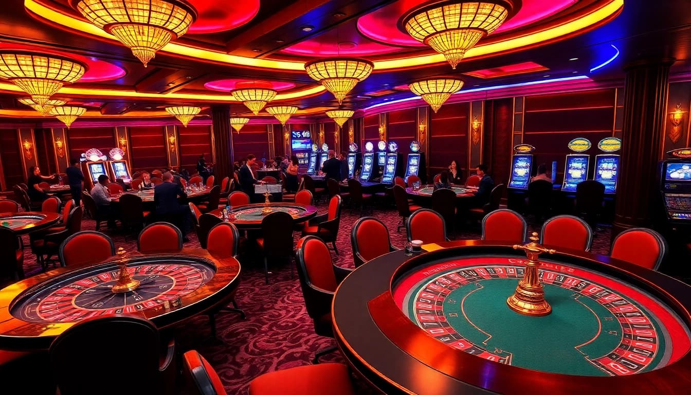 Engage with thrilling gameplay at sa88's luxury casino featuring vibrant tables and excited players.