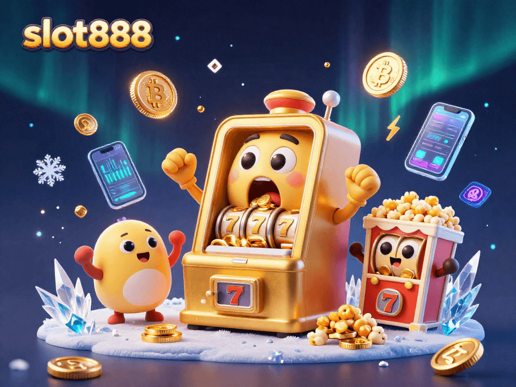 Menangkan slot888 dengan mesin slot emas beruang yang beruntung dan koin emas melimpah di sekelilingnya.