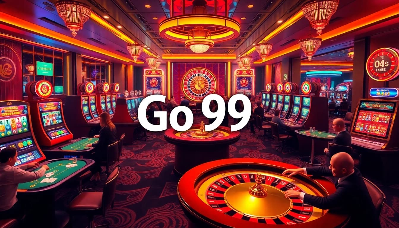 Gamblers playing at an elegant casino table featuring Go 99, showcasing excitement and luxury.