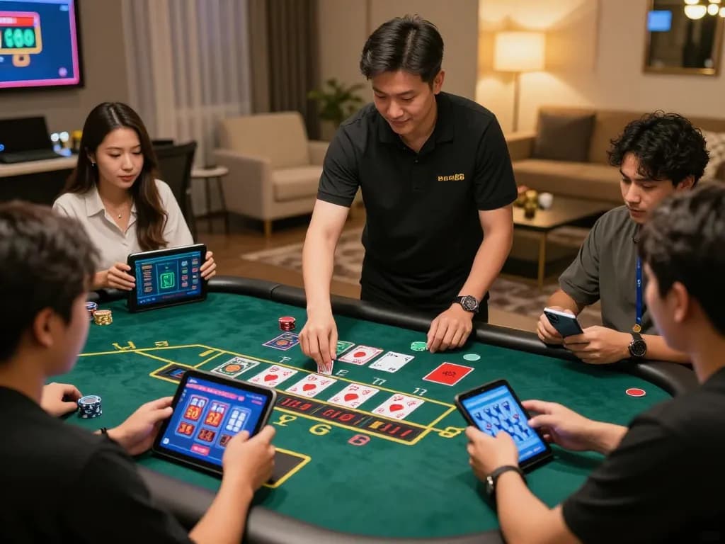 Players engaging enthusiastically in an online blackjack game at bem88 nhà cái, showcasing strategy and excitement.