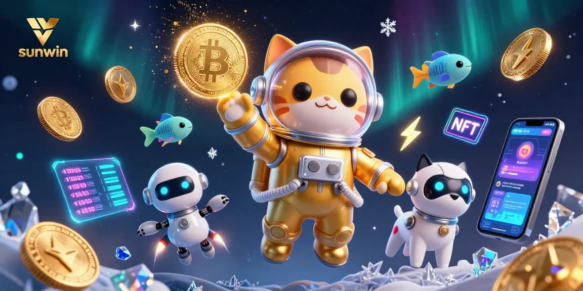 Experience thrilling gameplay at sunwin with a dynamic casino scene featuring 3D characters, gold coins, and vibrant visuals.