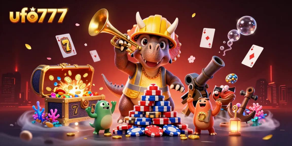 Experience excitement with ufo777's vibrant casino scene featuring lively characters and thrilling gaming elements.