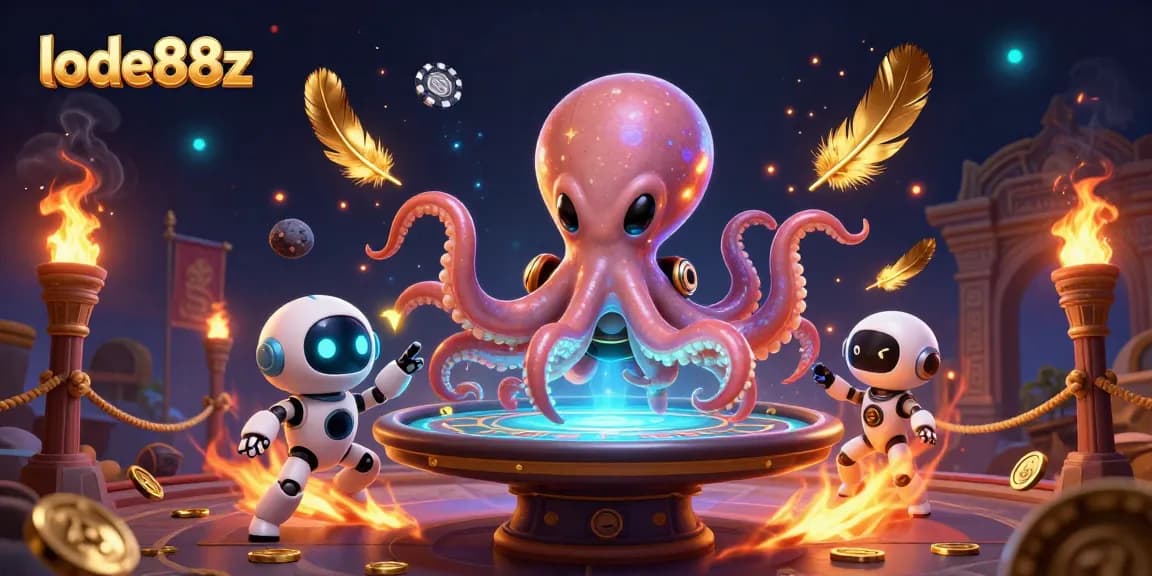 Engage in thrilling poker action at lode88z with vibrant alien octopus and dynamic gameplay elements.