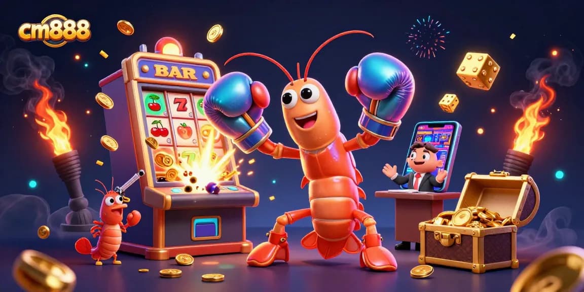 Play slot games at cm888, featuring 3D characters and vibrant casino elements in action.