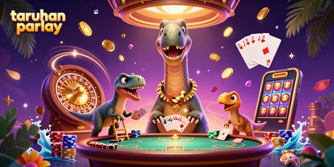 Taruhan parlay secara visual dengan ilustrasi kasino 3D yang menarik dan dinamis.