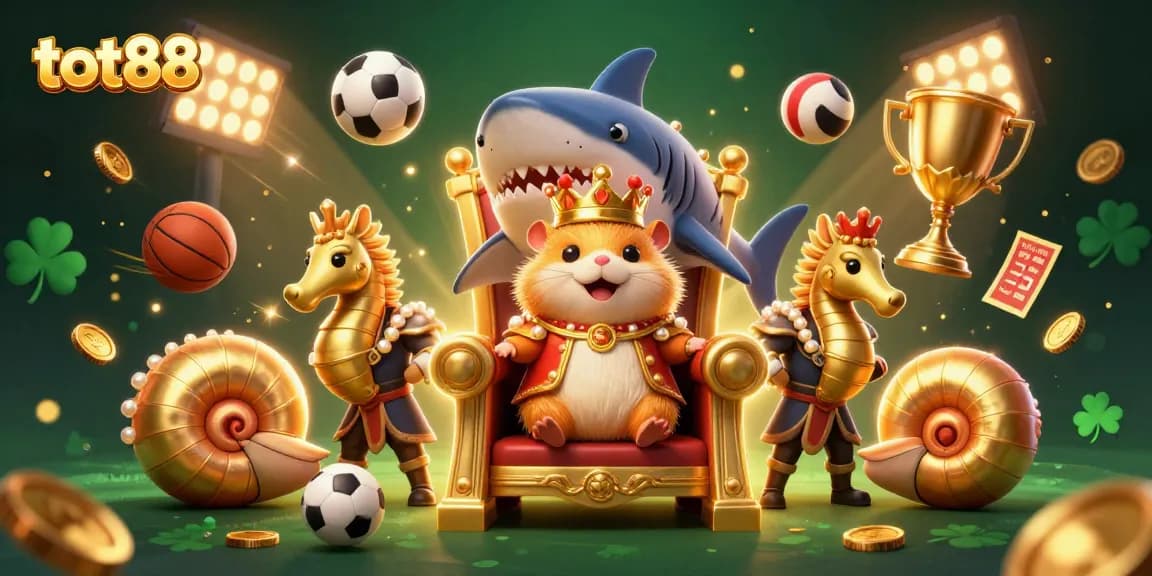 Interact with tot88's unique casino experience featuring a golden hamster king and dynamic sports elements.
