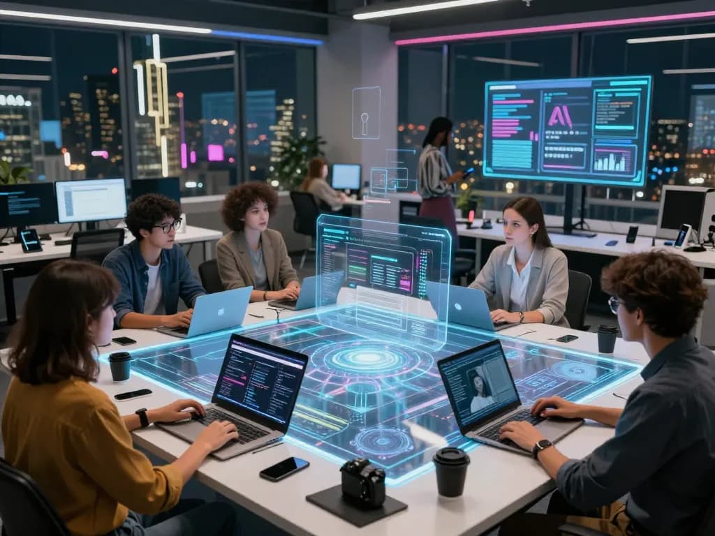 Creative team utilizing AI nsfw tools in a high-tech collaborative environment.