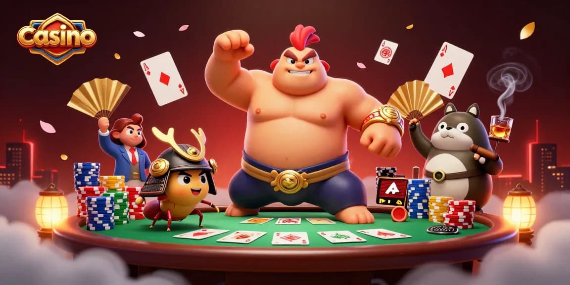 Engage in the exciting world of casino action featuring a sumo wrestler, a samurai cricket, and a tanuki announcer.