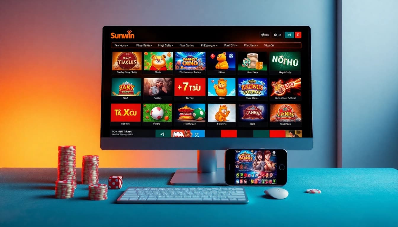 Engaging online gaming scene representing sunwinw.com, showcasing diverse games and user-friendly interfaces.