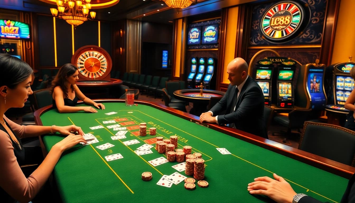Experience thrilling Baccarat at lc88 Casino with elegant tables and vibrant players.