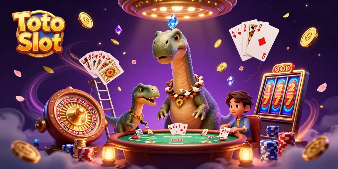 Gema keberuntungan Toto Slot dengan brontosaurus dan raptor di kasino penuh pesona.