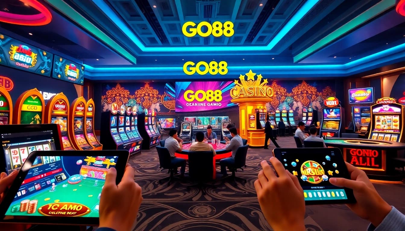 Experience exciting gaming moments at GO88, showcasing diverse online casino games in a vibrant virtual environment.