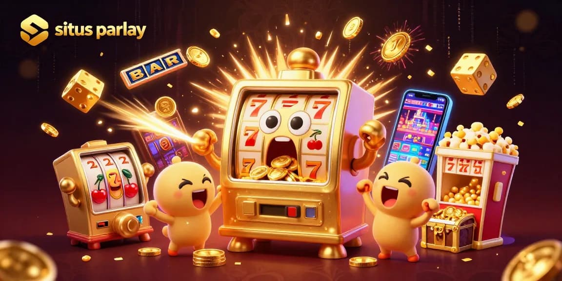 Experience excitement with situs parlay as golden slot machines hit jackpots and coins burst forth.