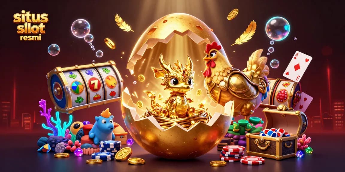 Playing the situs slot resmi with a vivid dragon on poker chips surrounded by exciting gaming elements