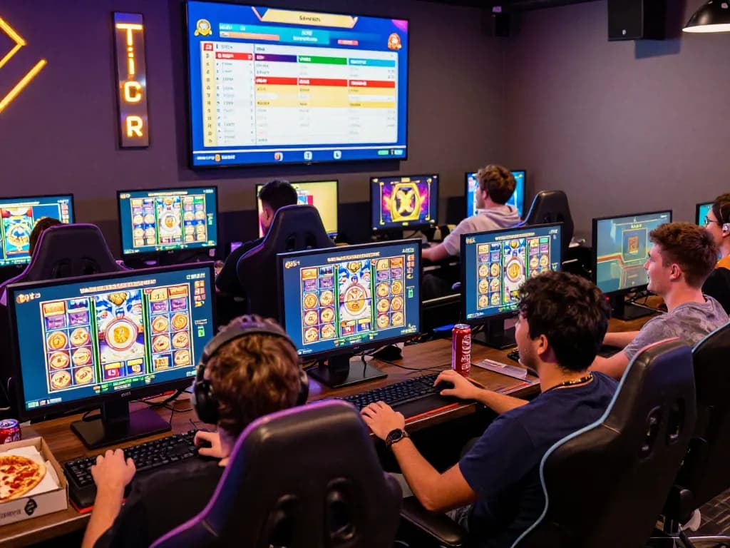 Sesi permainan yang menarik di platform slot online laoban188 dengan pemain terlibat dalam permainan slot yang cerah.