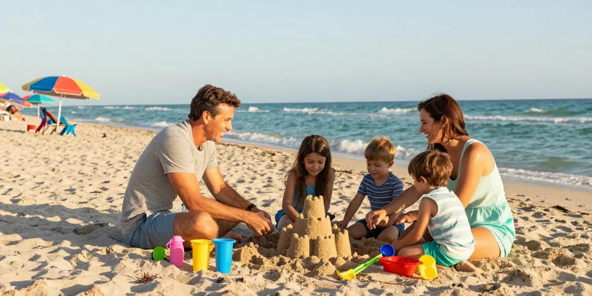 Keluarga menikmati waktu bersama di https://miami4d.com/ dengan bermain di pantai Miami yang cerah.