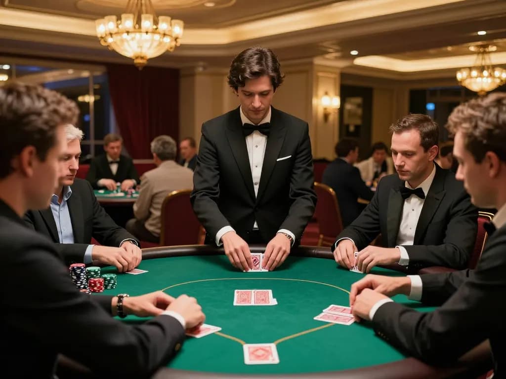 Players enjoying a strategic poker game at rikvip casino with warm lighting and vibrant atmosphere
