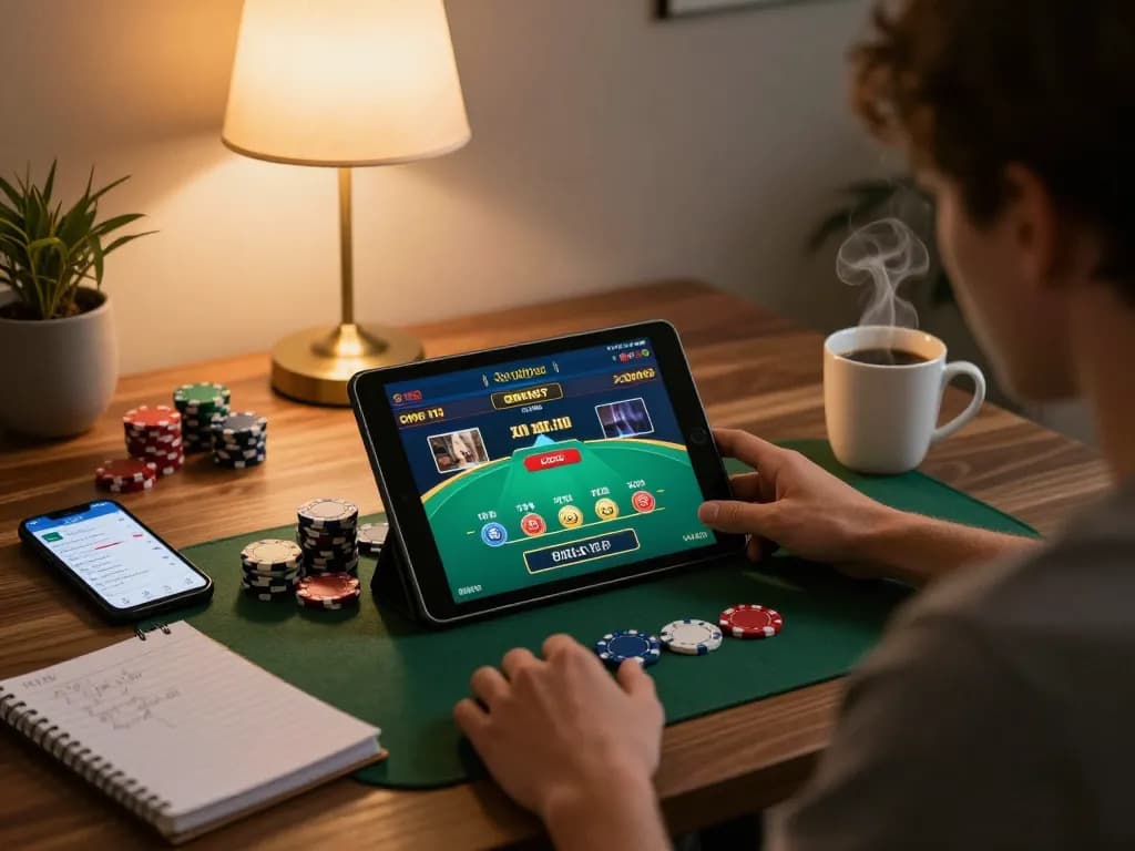 Person engaging in live dealer game on tablet while using Nhà Cái RR88.