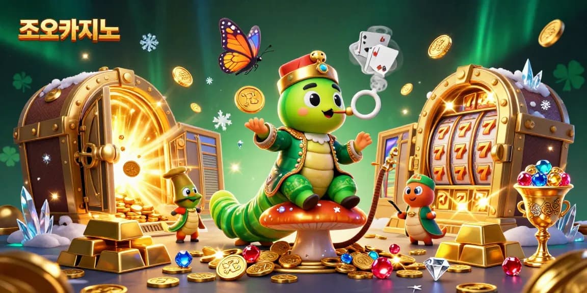 Experience the excitement of 조이카지노 with a vibrant 3D casino scene featuring a hookah-master and immense treasure.