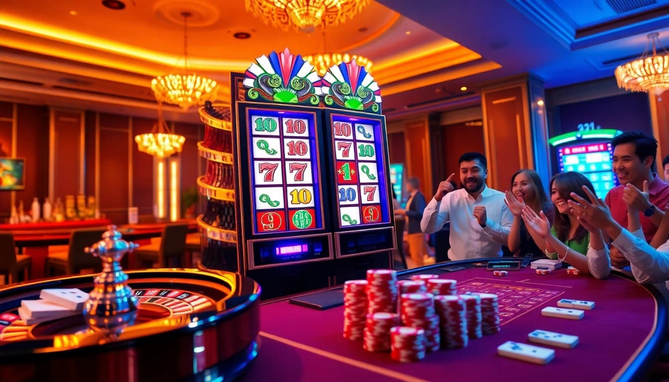 Engaging players enjoying the thrill of Slot Mahjong in a modern casino setting with vibrant visuals.