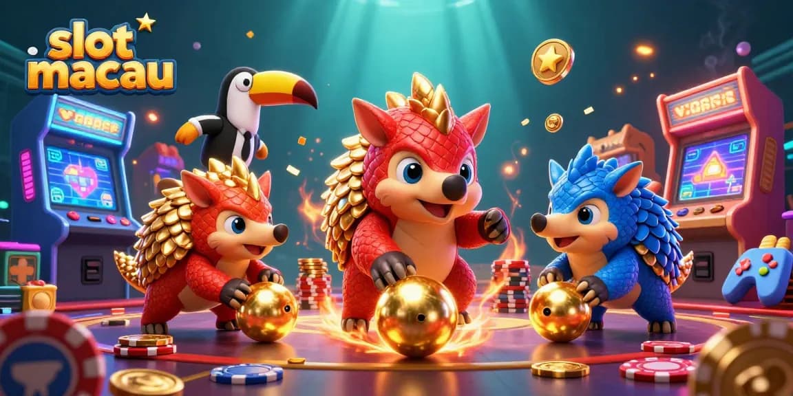 Experience vibrant slot macau action with animated pangolins and casino elements in a dynamic 3D scene.