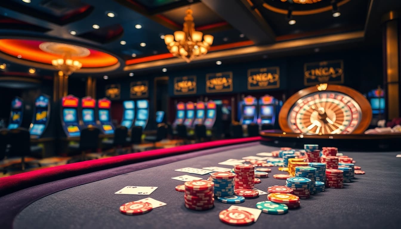 S8 gaming experience at a vibrant casino table with poker chips and roulette wheel.