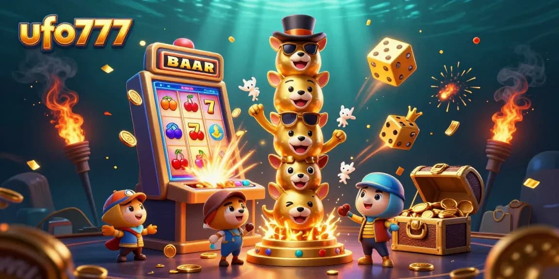 Experience thrilling gameplay with ufo777's vibrant casino scene, featuring dynamic slot machines and exciting characters.