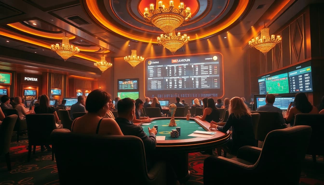 Engaging in Judi Bola Piala Dunia with thrilling betting visuals in a luxurious casino setting.