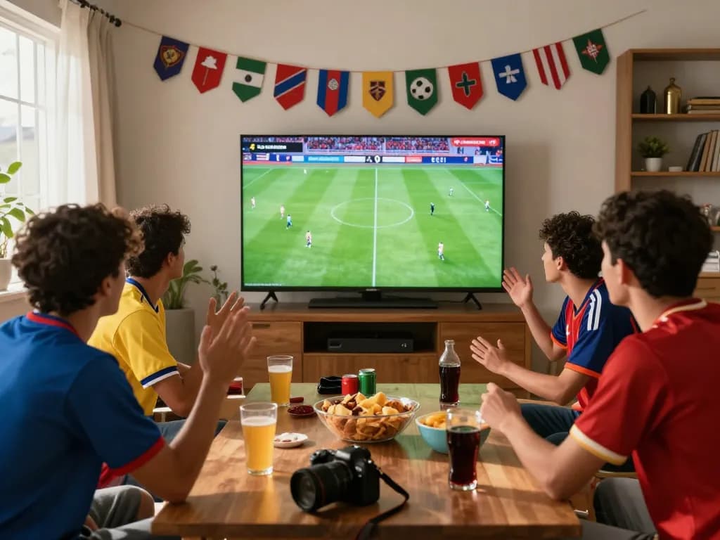 Experience trực tiếp socolive with friends enjoying a live football match at home.