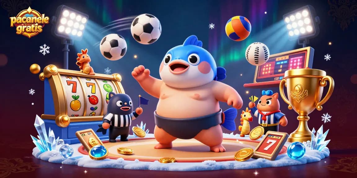 Păcănele casino gratis: joacă sloturi animat cu fugu, pe background elegant, rotiri dinamice.