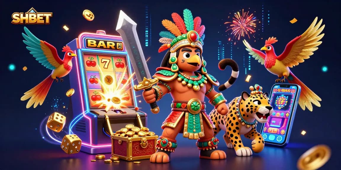 SHBET showcases an energetic 3D casino scene with vibrant characters and jackpot excitement.