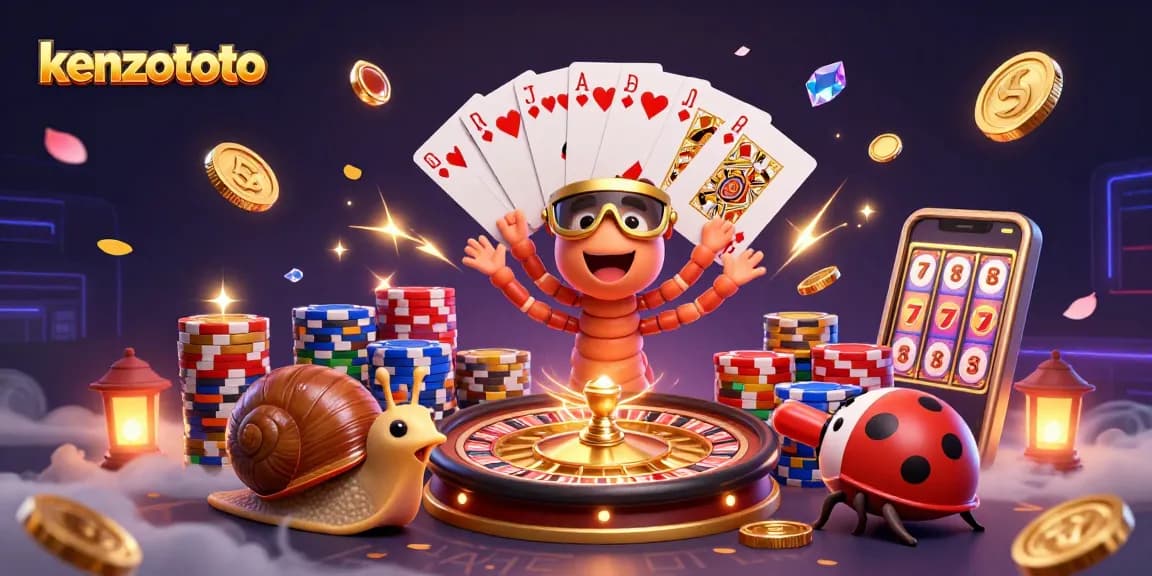 Experience the excitement of kenzototo with a vibrant scene of a dealer, a high-roller, and thrilling game elements.