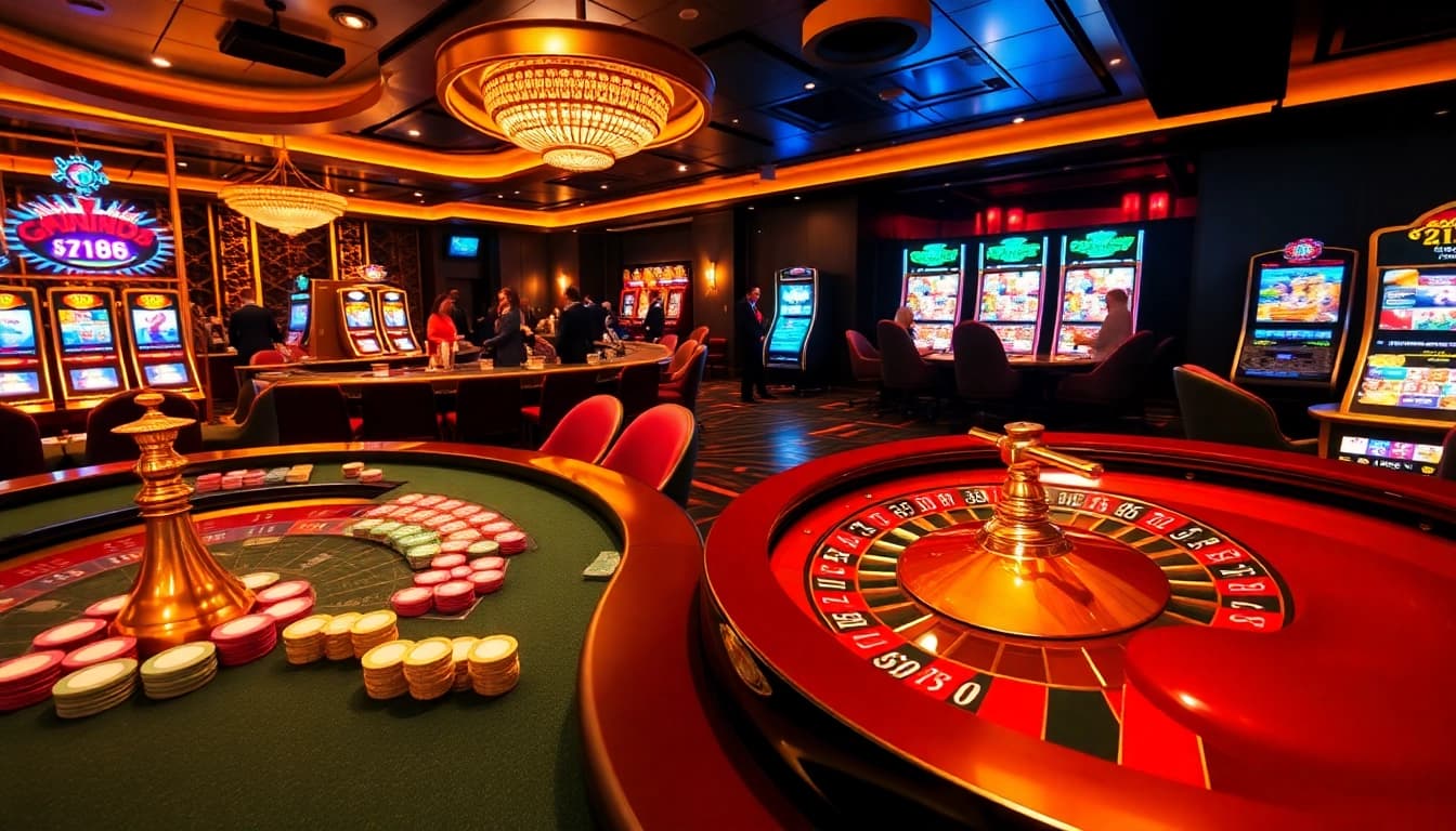 Action-packed scene of gambling at nhà cái xx88 featuring poker chips and a roulette wheel.