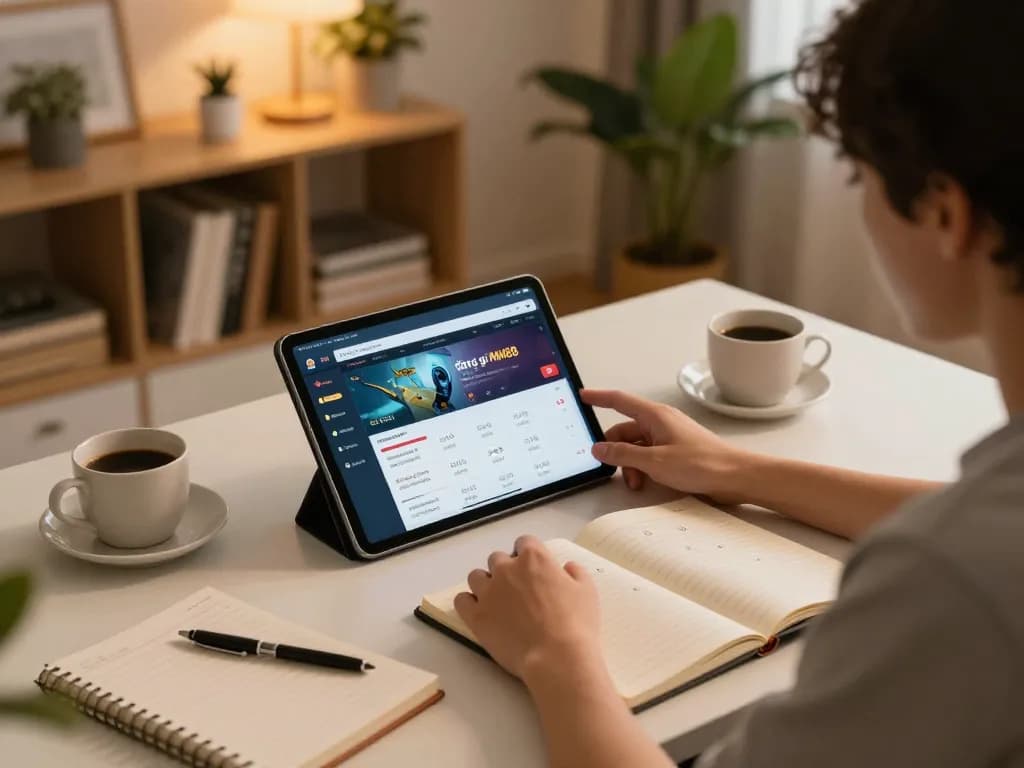 Engaging in đăng ký MM88 online gaming with a tablet at home, showcasing betting strategies