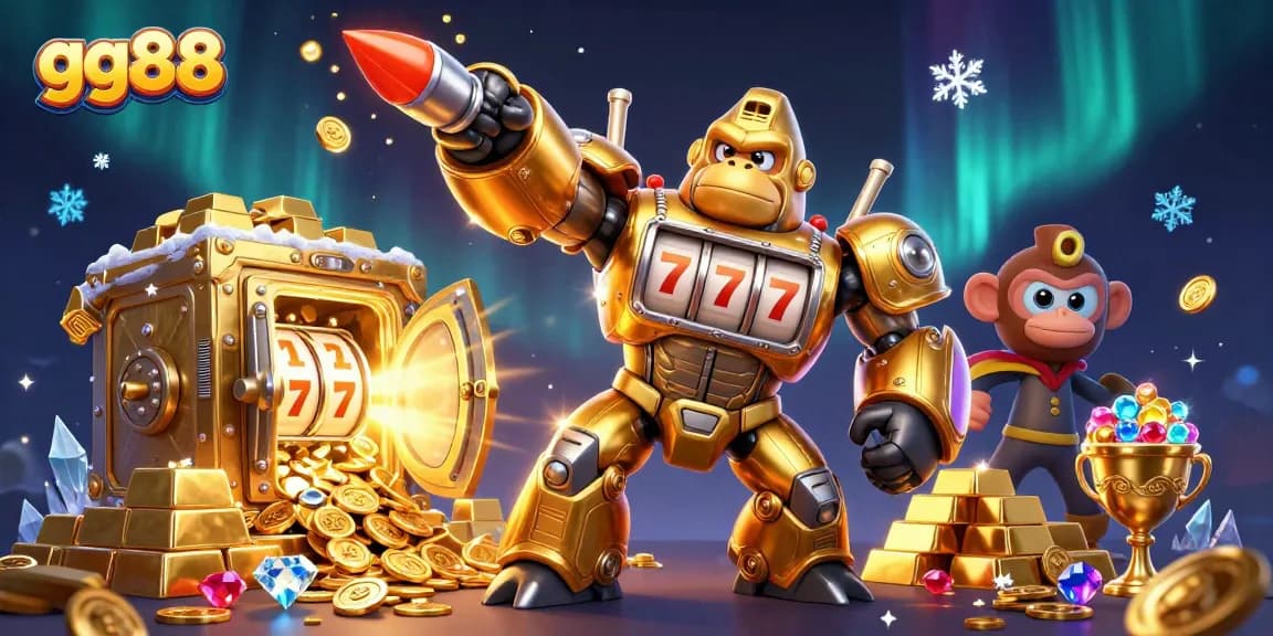 Experience excitement with gg88's dynamic casino adventure featuring a golden mech and treasure galore.
