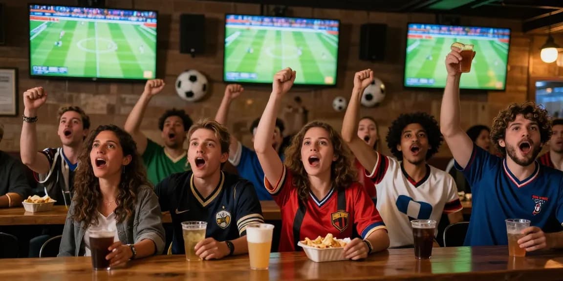 Join the excitement and ضغط هنا للمشاهدة live football matches with enthusiastic fans in a vibrant sports bar atmosphere.