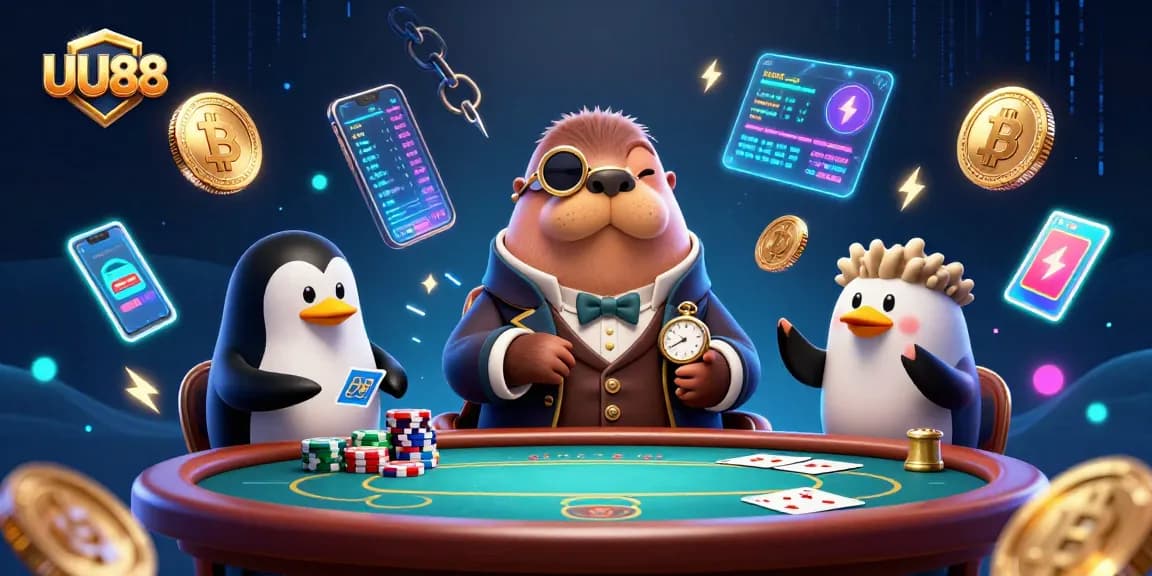 Engage in vibrant poker action with UU88 as the jolly walrus and friends deal a winning hand.