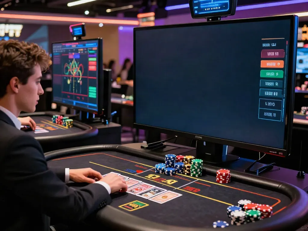 Gaming enthusiast engaging with a live dealer at https://xx88.day/ online casino platform, showcasing vibrant tables and promotions.