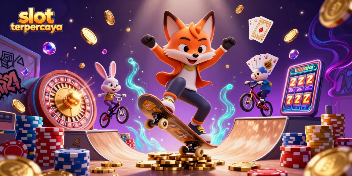 Explore slot terpercaya as a 3D fox and rabbit showcase thrilling casino adventures amidst vibrant, animated elements.