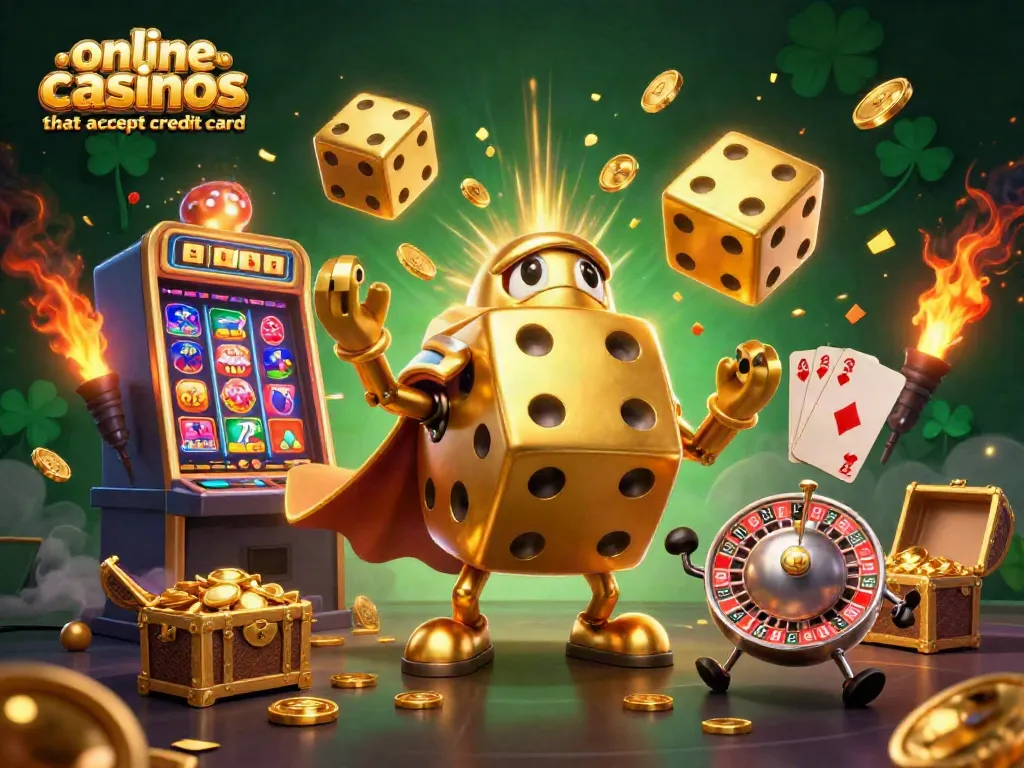 Engaging scene of online casinos that accept credit card featuring golden dice and casino elements with dynamic effects.