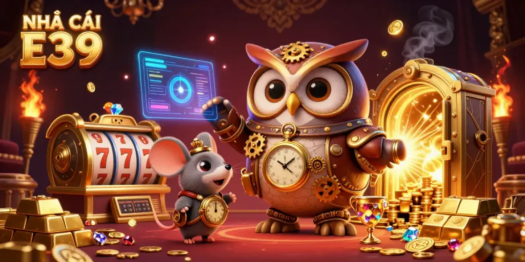 Experience the excitement of NHÀ CÁI E39 with golden treasures and dynamic casino elements.