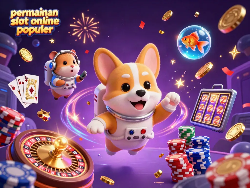 Permainan slot online populer dengan slot mesin, koin emas, dan karakter berwarna yang menarik.