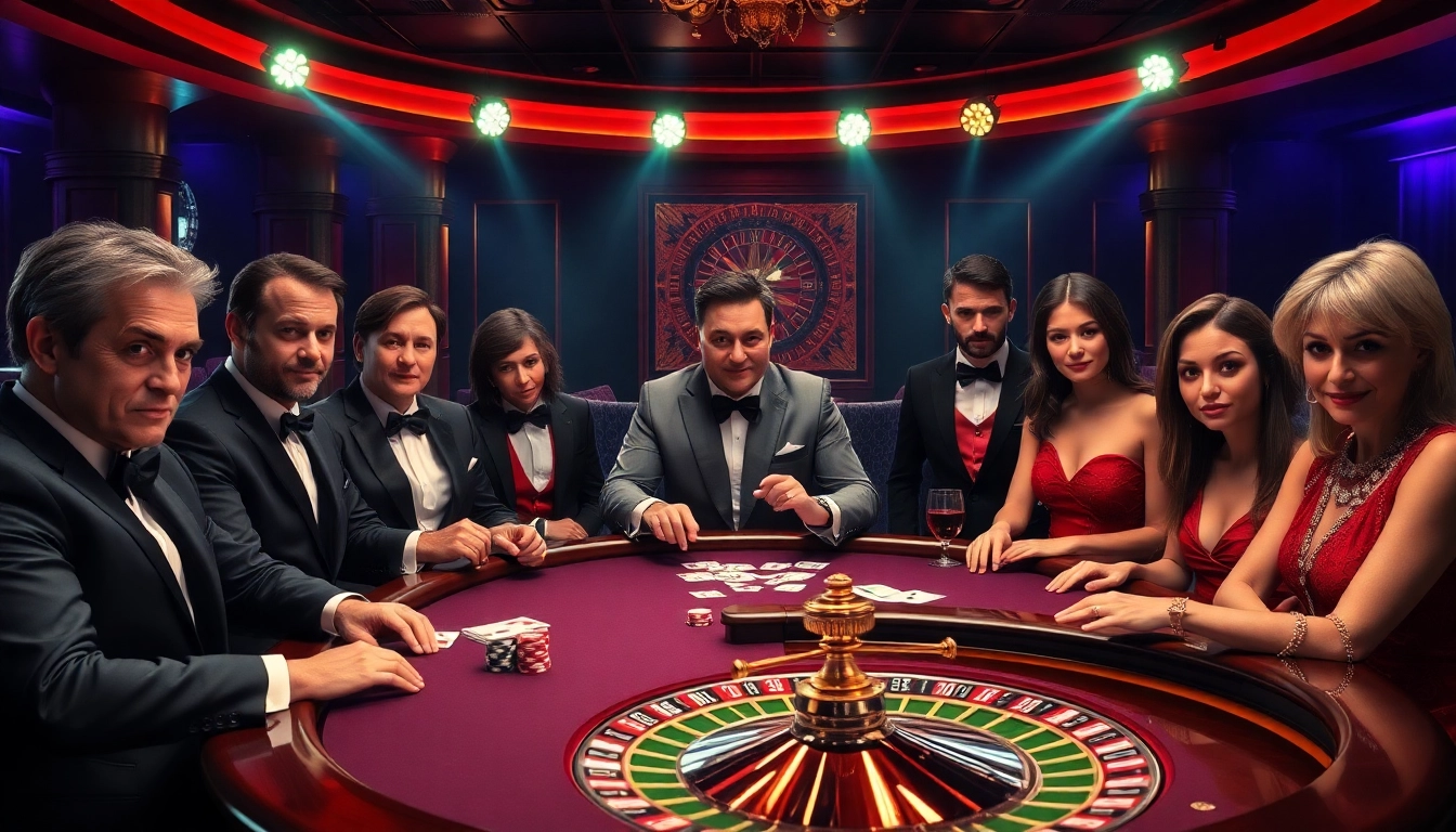Hit club players engaged in an exciting poker game at a luxurious casino table.