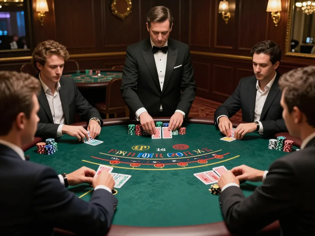 hi88 blackjack players strategically placing bets at an upscale casino.