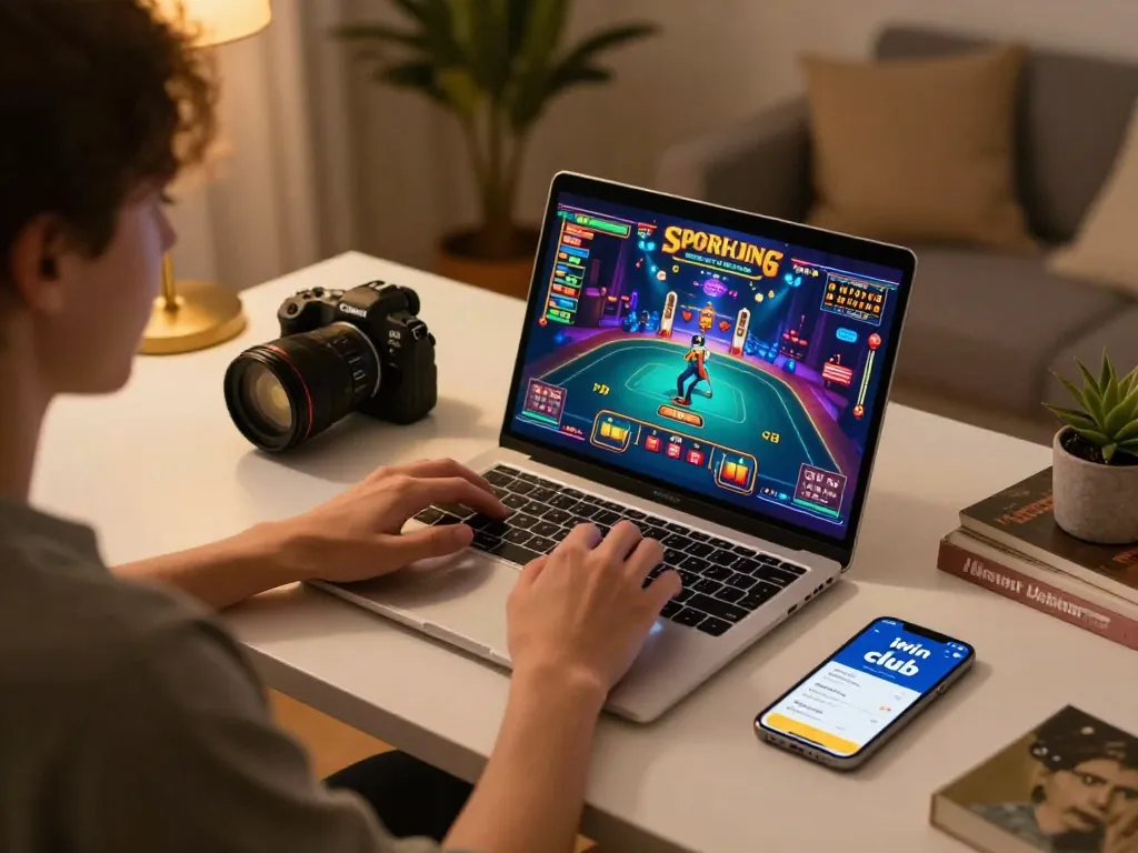 Engage with the iwin club app on a laptop during an exciting online gaming session at home.