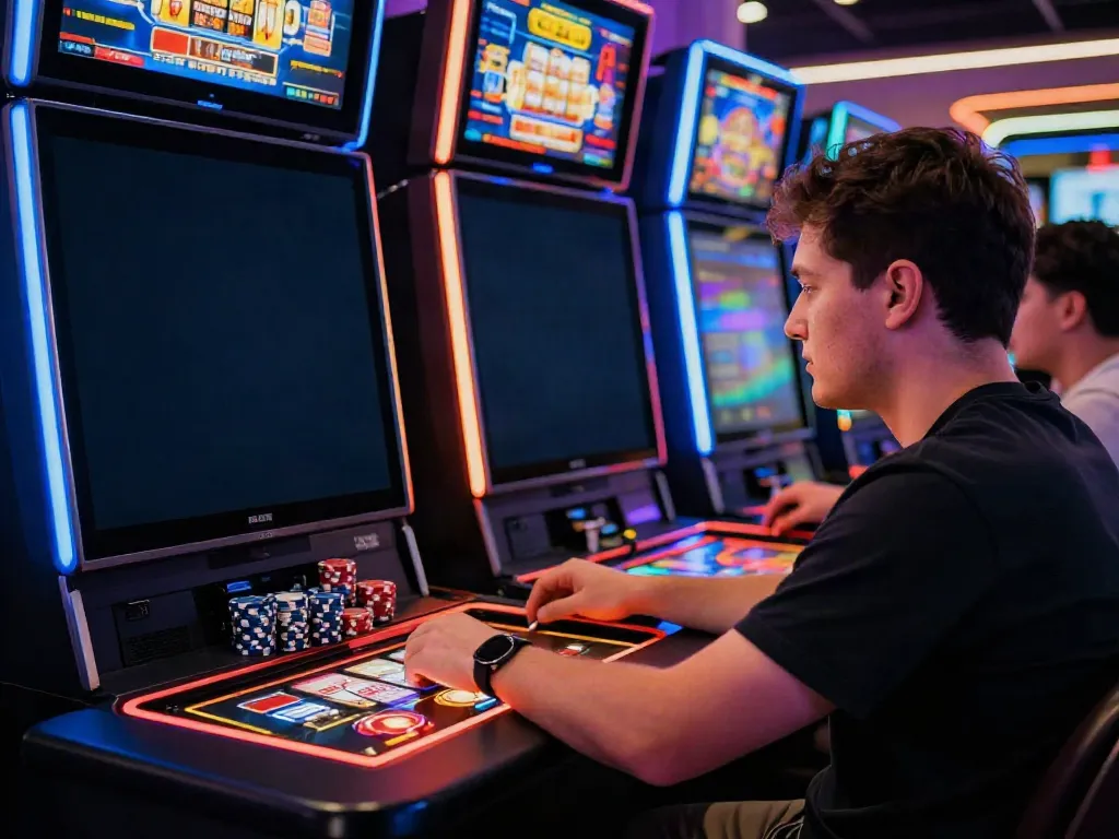 Player celebrating a big win on SLOT GACOR at a modern gaming setup