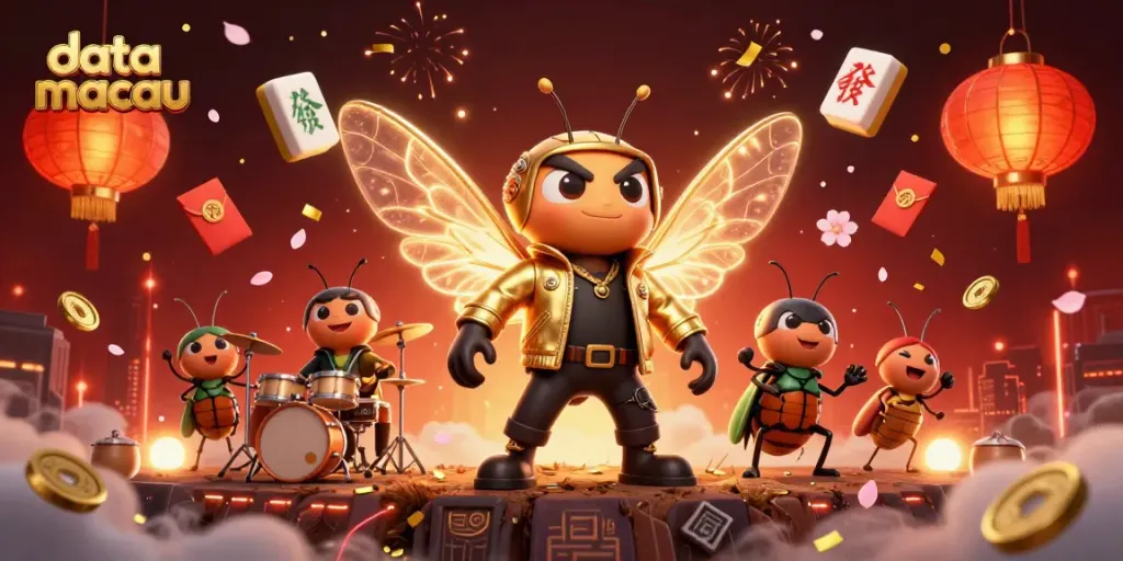 Menampilkan data macau, cicada rock star 3D diiringi drumer kumbang dan penyanyi latar, dengan elemen kasino yang kaya.