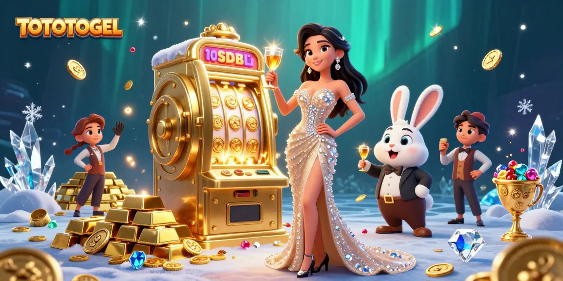 Gain excitement with TOTOTOGEL featuring a stunning woman toasting at a jackpot in a vibrant casino.
